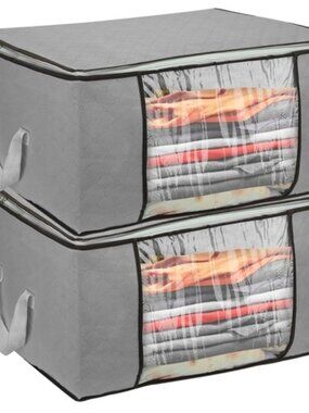 2Pcs Large 90L Storage Bags Foldable Closet Organizer Clothes Blanket